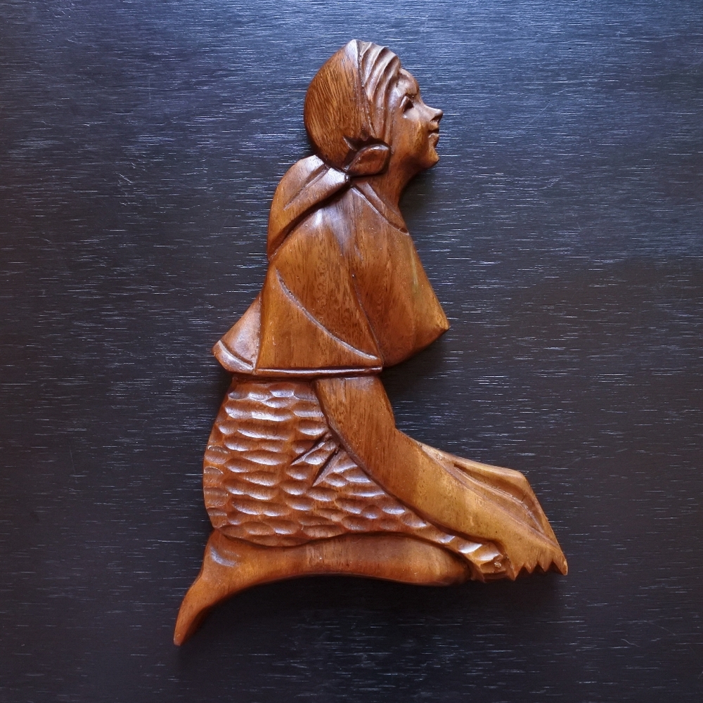 Vintage Hand Carved Wooden Woman Figural Decor Wall Hanging